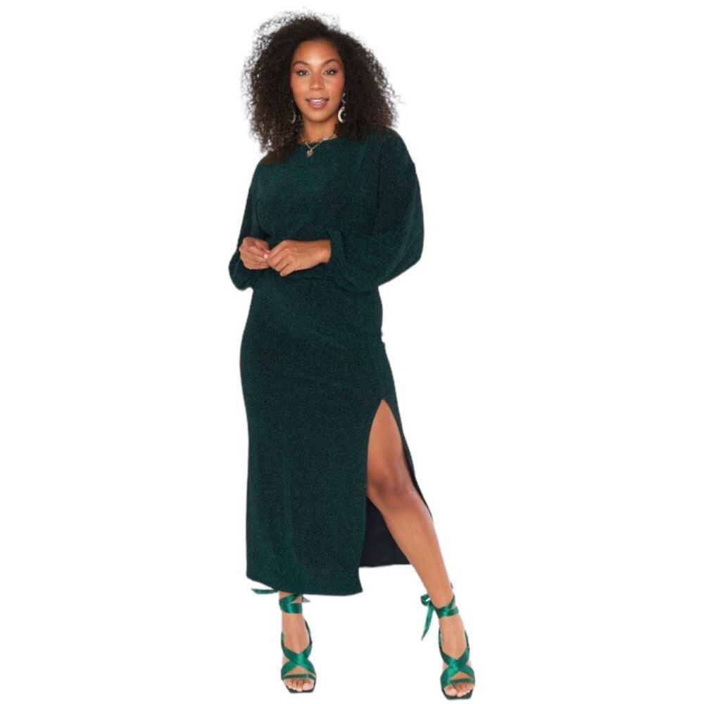 NWT Show Me Your Mumu Womens Emerald Lurex Drapey Midi Skirt Set Size XS/S